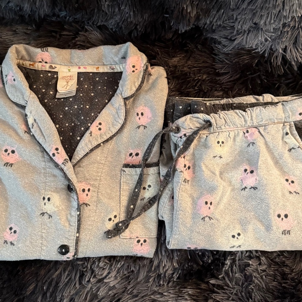 Munki Munki Owl Print Pajama Set flannel